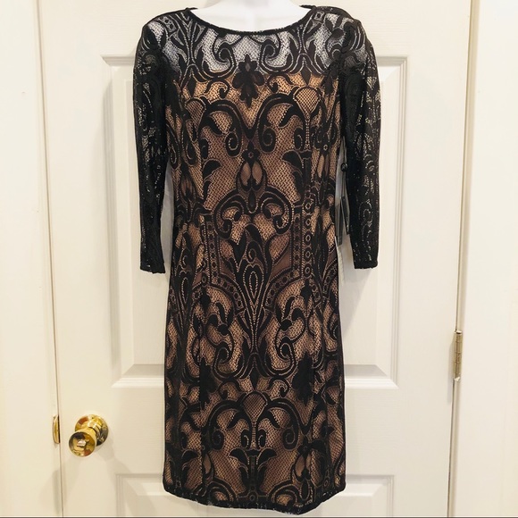 Adrianna Papell Black Lace Sleeve Dress NWT 4P 12 - Picture 2 of 8